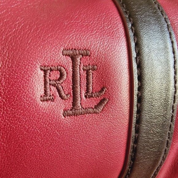 Lauren Ralph Lauren Dark Red Burgundy Leather Barrel Satchel Bag Purse - Picture 4 of 16